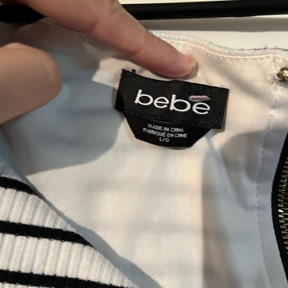 Bebe Striped Black & White Bodycon Dress Size Large - Picture 2 of 5
